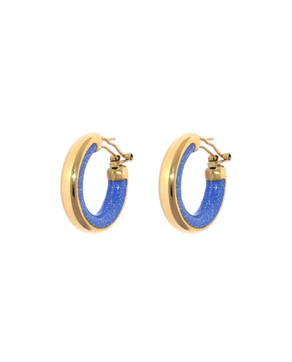 Mini Jacky gouden creolen met blauwe glitters van Juli Dans Jewels
