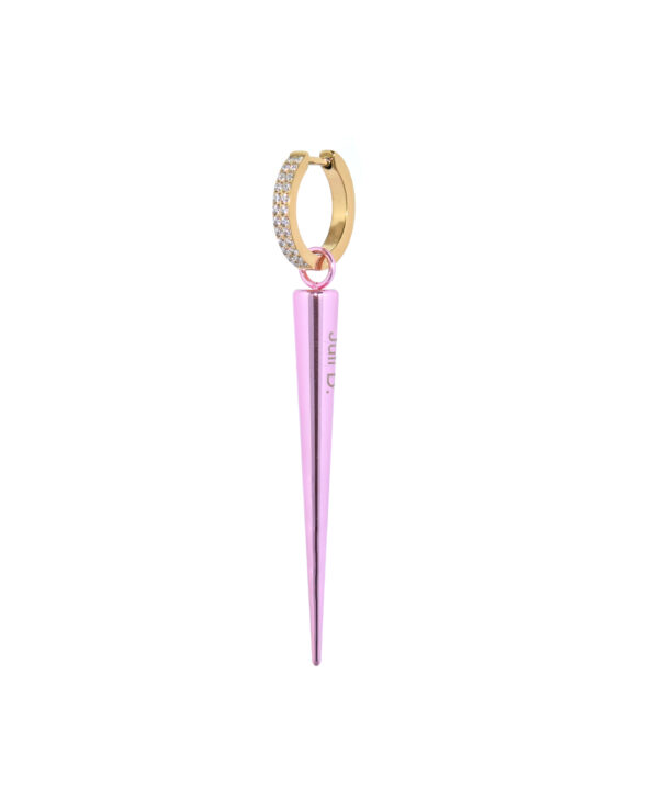 Roze lange oorbel met een ingelegde ring van Juli Dans Jewels